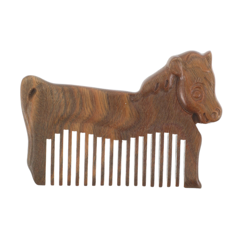 Inoomp Unisex Wood Comb Portable Sandalwood Horse Zodiac Wide Tooth Scalp Massager