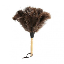 (A) Feather Duster Soft Anti-static Eco-Friendly Washable Recyclable Cleaning Ostrich Hair Wooden Handle Fluffy Duster for Home