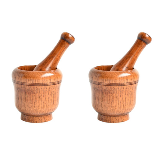 2Pcs Wooden Kitchen Garlic Mortar And Pestle Set 1
