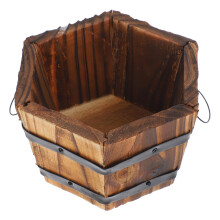 3Pcs Rustic Wooden Barrel Planter Flower Pot For Balcony Garden Decor