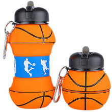 Kids Sports Water Bottle Collapsible Ball Shaped, Leak Proof, Shockproof, Squeezable Basketball Bottle Style2