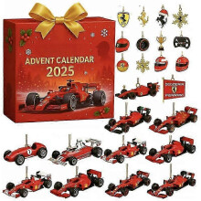 (Red)F1 Advent Calendar 2025 Racing Themed Christmas Tree Decoration Acrylic Pendant Xmas Gift for Car Lovers