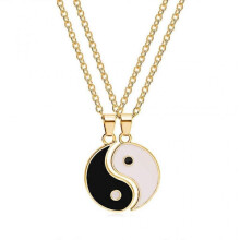 (Gold) 2 Pieces Stitching Necklace Tai for Chi Gossip Yin Yang Pendant Couple Necklace