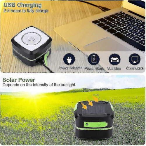 (Green) Foldable Camping Lantern Solar Usb Rechargeable Camping Lamp 3 Light Modes Led Torch For Hiking Emergency 1