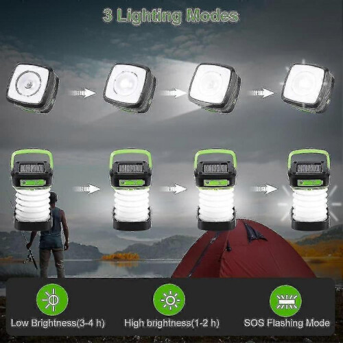 (Green) Foldable Camping Lantern Solar Usb Rechargeable Camping Lamp 3 Light Modes Led Torch For Hiking Emergency 2