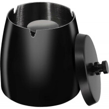KINZON Cendrier en mtal en acier inoxydable avec couvercle (grand noir), extrieur, mtal incassable, beau cendrier en acier inoxydable rsistant aux int