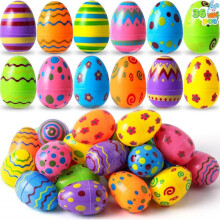 Toy 36 PCs Plastic Printed Bright Easter Eggs, Over 3.15'' Tall for Easter Hunt, Basket Stuffers Fillers, Classroom Prize Supplies, Filling Treats and