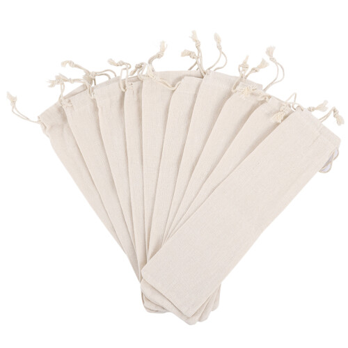 45 Pcs Cotton Linen Drawstring Bag For Straw Storage (Beige)