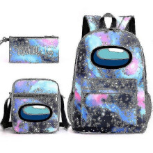 (starry blue)KINZON Among Us The Space Werewolf Kills The Student Schoolbag Backpack Small Shoulder Bag Pencil Case A