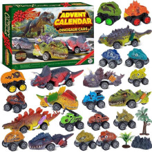 2025 Advent calendar Dinosaur Cars Advent Calendar for Boys Kids, 24 Days Monster Truck Christmas Countdown Calendar Pull Back Cars Set for Boys
