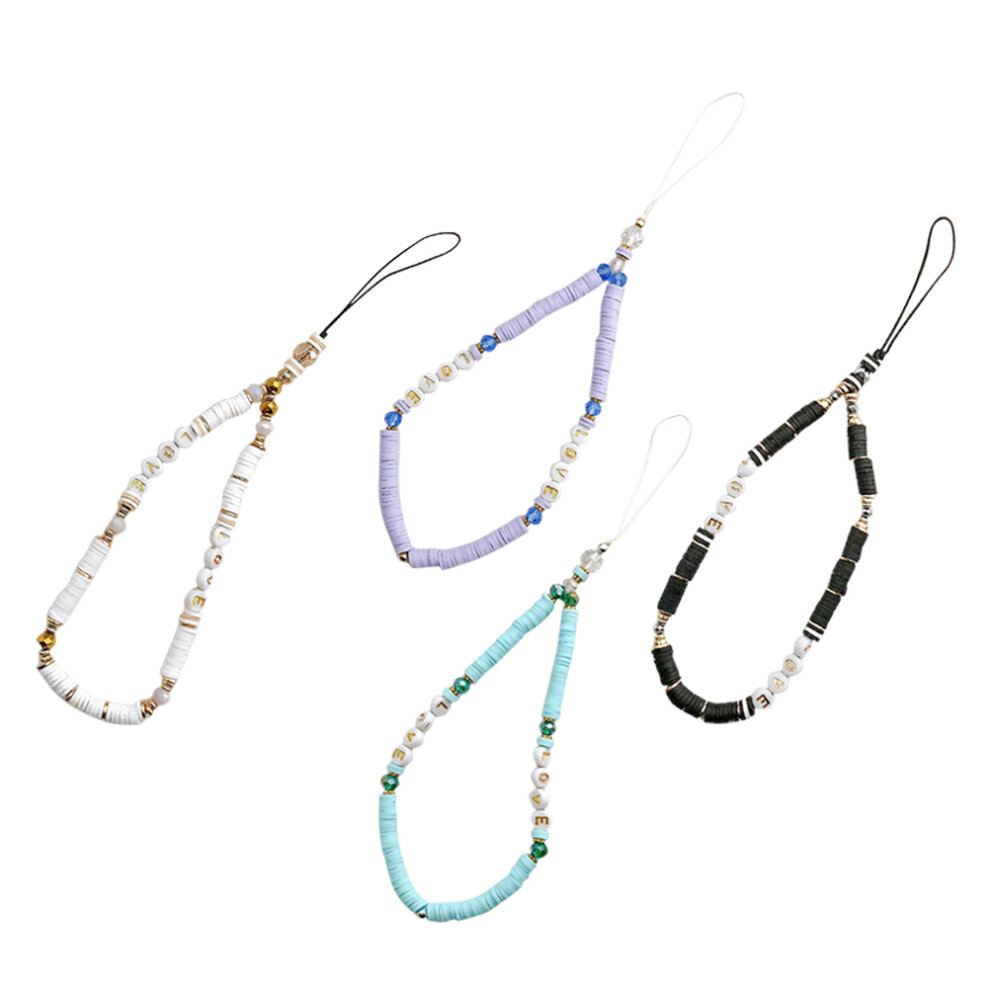 8 Pcs Beaded Phone Lanyard Polymer Clay Bead Hanging Rope 033578399290
