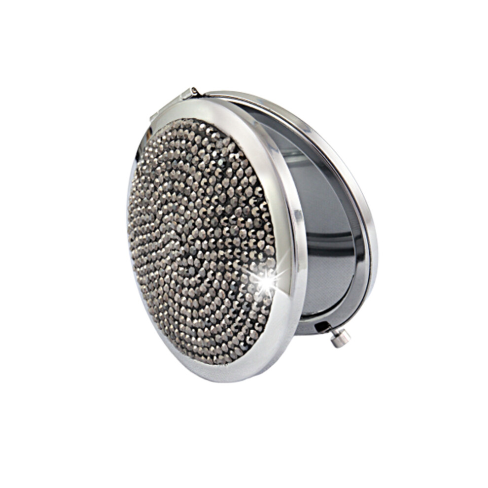 Aboofan Black 2Pcs Rhinestone Folding Mirror Portable Round Makeup Mirror