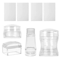 Different Clear Silicone Nail Art Stamps Set with 4 Scrapers, Round Rectangular Double Headed Clear Visible Body Jelly Stamps for Nail Art