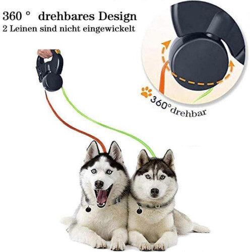 Double Dog Leash, retractable dog leash, tangle free 360  adjustable rotation with reflective 1