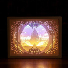 (Style 3) 3D Paper Carving Night Light Shadow Box Paper Sculptures Frame Table Lamps Decorative Mood Light Desktop Lamp for Gift Decora