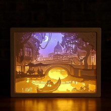 (Style 2) 3D Paper Carving Night Light Shadow Box Paper Sculptures Frame Table Lamps Decorative Mood Light Desktop Lamp for Gift Decora