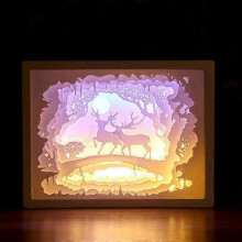 (Style 1) 3D Paper Carving Night Light Shadow Box Paper Sculptures Frame Table Lamps Decorative Mood Light Desktop Lamp for Gift Decora