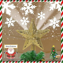 Kongque - Christmas Tree Star Topper Lighted with Built-in Rotating Magic Ball LED Treetop Projector for Crown Christmas Tree Decoration Ornament (Gol