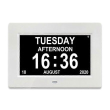 (White) 12 Alarms Digital LED Calendar Clock with Multi-Languages to display. Medicine Time Reminder for Elder.Home Desk Wall Decoration