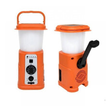 (Orange) 5000mAh Dynamo Hand Crank LED Lamp 3 Lighting Modes Solar Power Emergency Tent Hanging Light Portable Camping Lantern with Radio