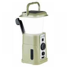 (Green) 5000mAh Dynamo Hand Crank LED Lamp 3 Lighting Modes Solar Power Emergency Tent Hanging Light Portable Camping Lantern with Radio