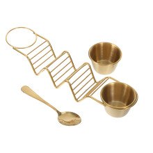 4Sets Metal Taco Serving Stand with Sauce Cups Golden Stainless Steel
