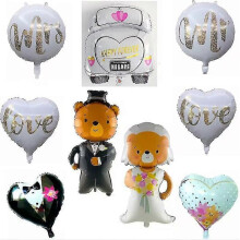 KINZON 9 Pices Ballons de Mariage, Gant Ballons Voiture de Mariage, Ronds Mr Mrs d'Aluminium Ballons, XXL Ours Mignons Ballons pour Mariage Fianailles