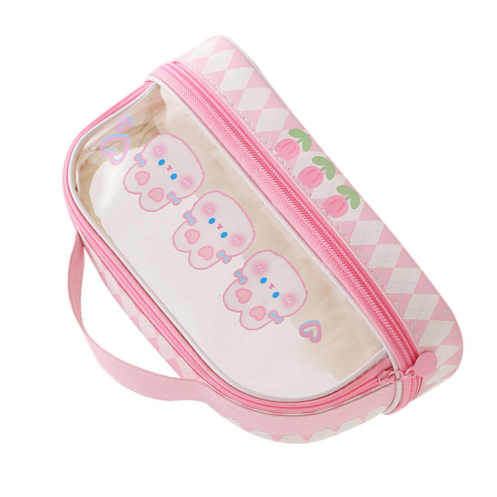 Cute Pink Bunny Waterproof Transparent Pencil Case with Zipper for School & Travel-image-OPC-PKYFC7Y-NEW