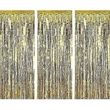 KINZON Ensemble de 3 rideaux de porte en feuille de mtal (or), rideaux clignotants en feuille, utiliss pour dcorer les portes et les fentres pour les