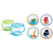 Toddler Snack Cups, 2 Count (Pack of 1) Blue/Green + Toy, 4 Count