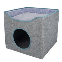 (style2) Foldable Square Cat Sleeping House Warm and Comfortable Cat Home Double Layer Dog Villa Semi enclosed Kennel Pet Products
