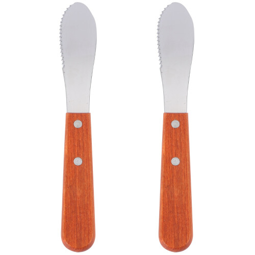 2 Pcs Serrated Butter With Wooden Handle 1