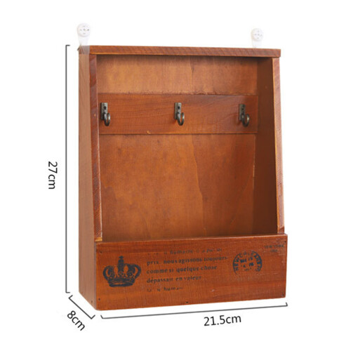 2Pcs Wooden Key Storage Box With Hooks Vintage Wall Organizer