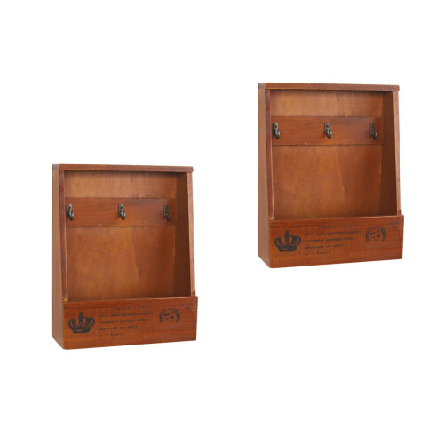 2Pcs Wooden Key Storage Box With Hooks Vintage Wall Organizer 2