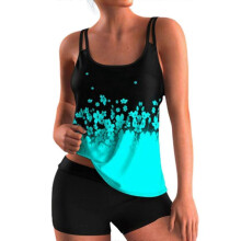 (S, Lake Blue) Tankini For Women Tummy Control 2 Piece Swimsuit