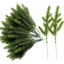 Purple Star 60 PCS Artificial Plants Pine Needles Branches Garland- 6.7x2.2 Inch Fake Green Plants Pine Needles-Greenery Pine Picks for DIY Christmas