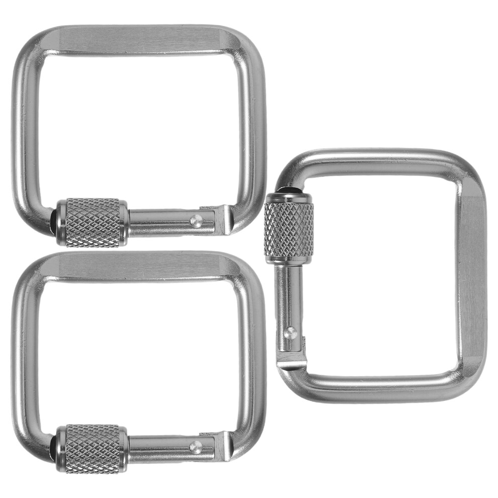 2 Pcs Outdoor Safety Buckle Carabiner Clip Silver Square Camping Rope 013714292401