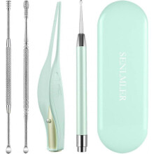 4 Pack Ear Wax Removal Tool Kit with Light, Ear Pick Ear Cleaning Tools Set for Kids and Adults, Ear Picks Digger & Tweezers & Spiral Spring Ear Spoon