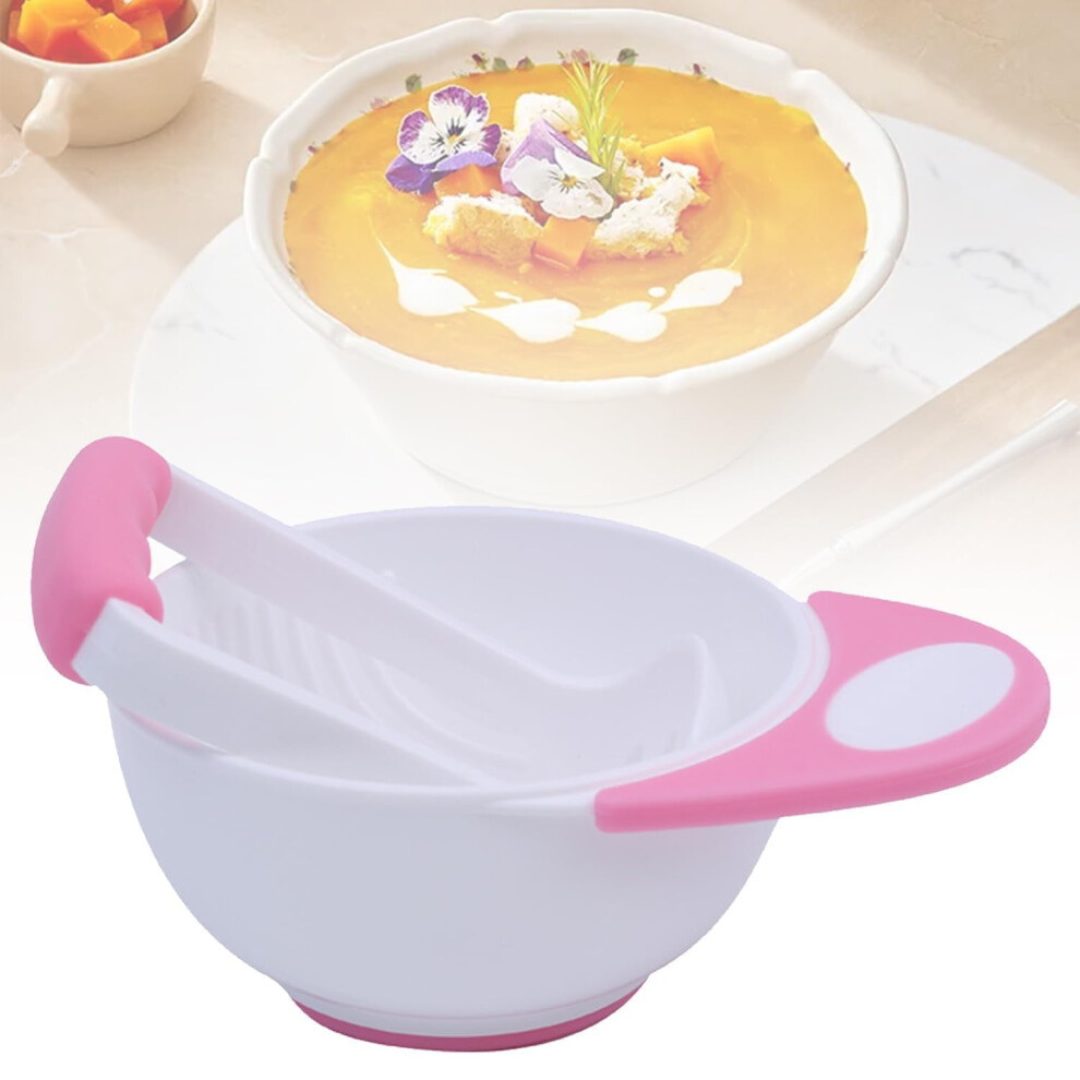 Baby Food Mash Bowl Non-Slip Long-Handle Baby Masher Set For Homemade Fruit And Vegetable Baby Food Pink