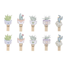 10Pcs Cactus Wooden Clips With Hemp Rope For Photos Wall Decor