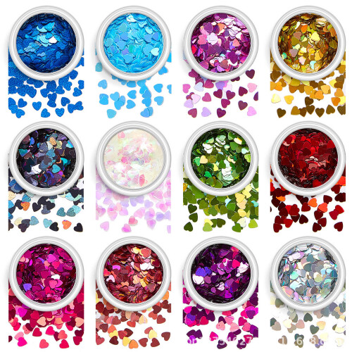 24 Boxes Love Heart Pattern Nail Sequins For Diy