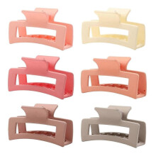 KINZON 6 Pack Square Claw Clips for Women Girls, 3.5" Medium Non-slip Rectangular Matte Claws Strong Jumbo Hair Styling Accessories for Thin HairPink