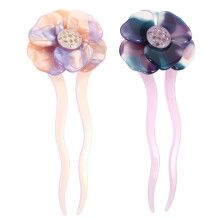 2Pcs Traditional Hanfu Rhinestone Floral Hair Stick For Girls