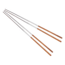 6 Pairs 45Cm Stainless Steel Cooking Chopsticks With Wood Handle