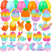 28+28pcs Easter Basket Stuffers Easter Eggs with Fillers Pop Keychains, Easter Gifts for Kids Toddlers, Easter Tree Decorations Indoor Outdoor for Spr