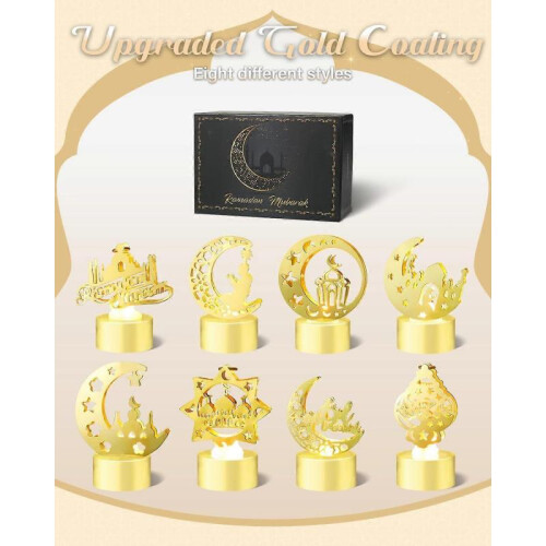 8 Pack Ramadan Lantern Decorations for Home - Unique Eid Mubarak Lantern Lights, Star and easter decor 1