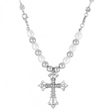 Necklace Hip-Hop Retro Pearl Necklace Punk Simple European and American Dark Style Cross Pendant Clavicle Chain