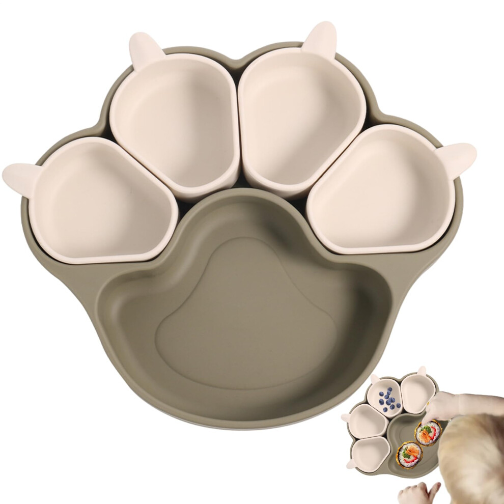 Silicone Baby Feeding Mat Cat Claw Shaped Suction Cup Partition Tray Green Silicone Dinner Plates For Children