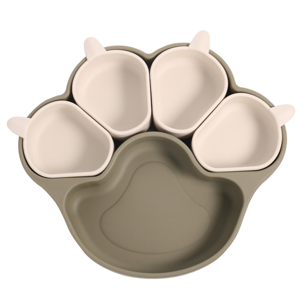 Suction Plates for Baby Cat Claw Shaped Suction Cup Tray Silicone Dinner Plates For Children Divided Tray Green