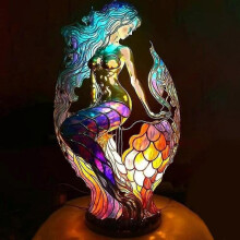 (mermaid) Animal Table Lamp Stained Resin Stained Night Light Retro Desk Lamps Xmas Gift